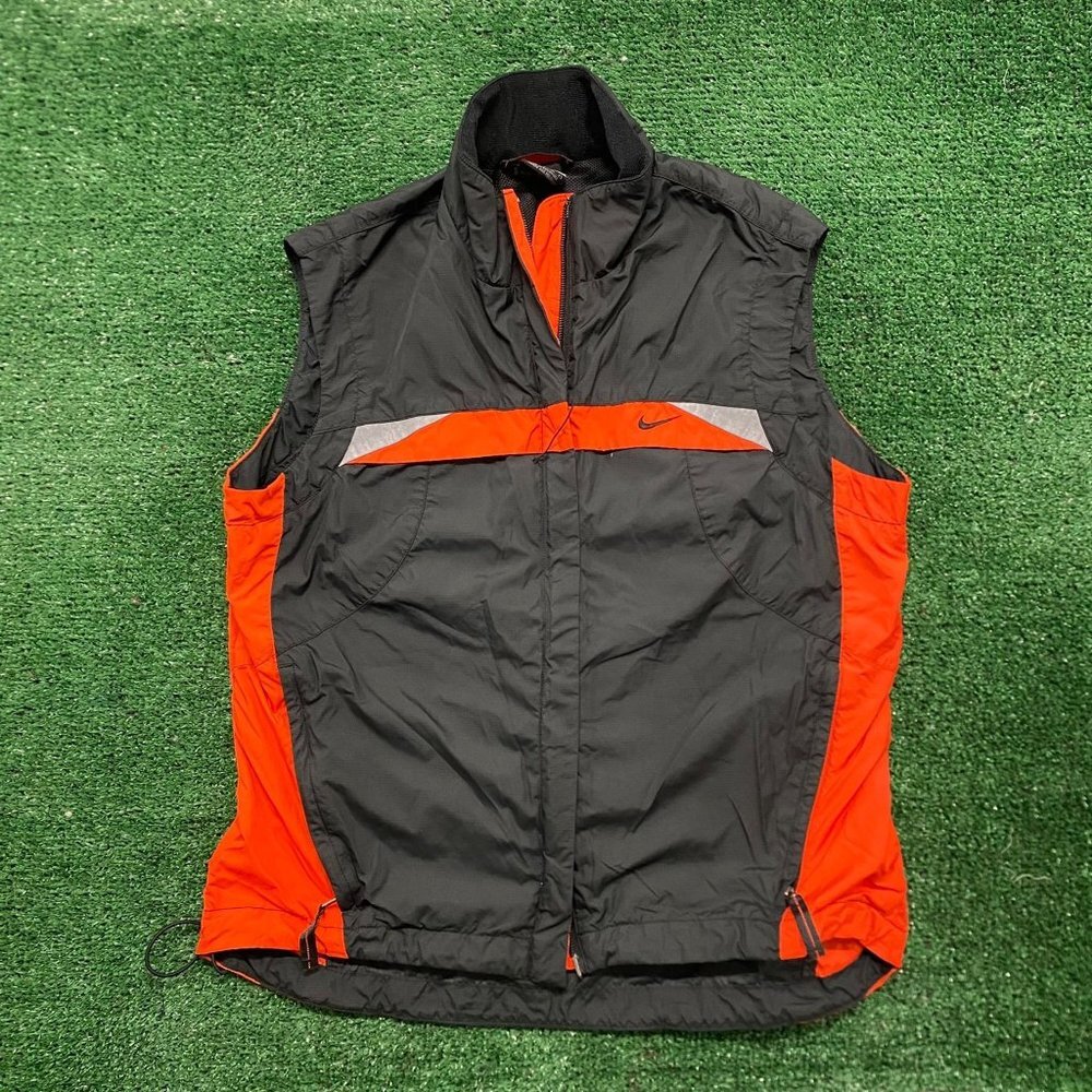 Vintage Y2K Nike Swoosh Nylon Full Zip Vest Gray S Sleeveless Athletic Training